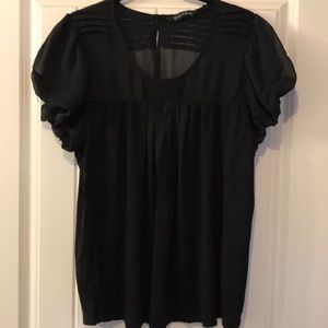 Black Shirt with Sheer Pleated Top